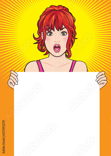 woman showing an empty banner