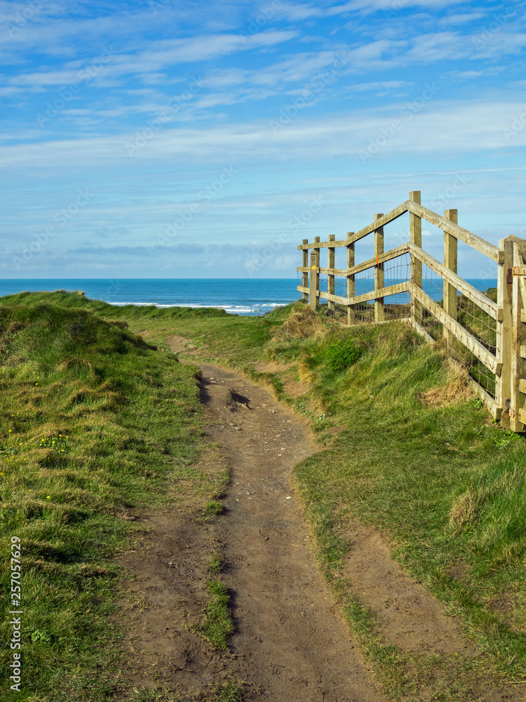 Beautiful scenic views along the coast path between Widemouth Bay and Bude in Cornwall