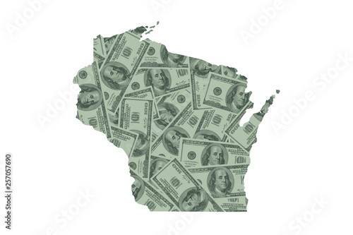 Wisconsin State Map and Money Concept, Hundred Dollar Bills