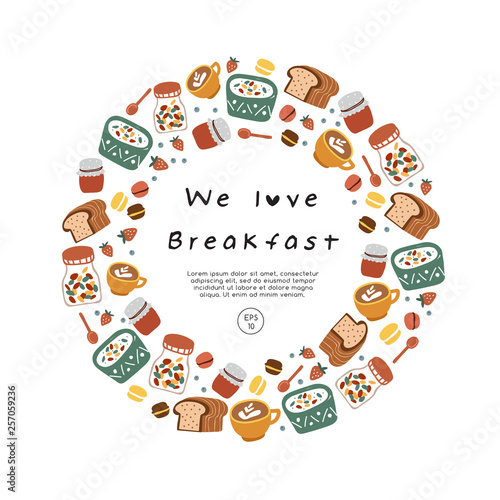 Hand drawn vector illustration of coffee, sweets and pastry