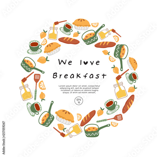 Hand drawn vector illustration of coffee, sweets and pastry