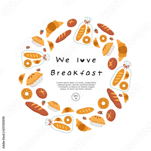 Hand drawn vector illustration of coffee, sweets and pastry