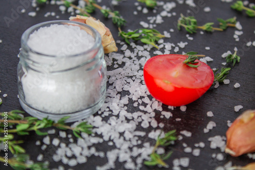  Tomatoes garlic salt on the table