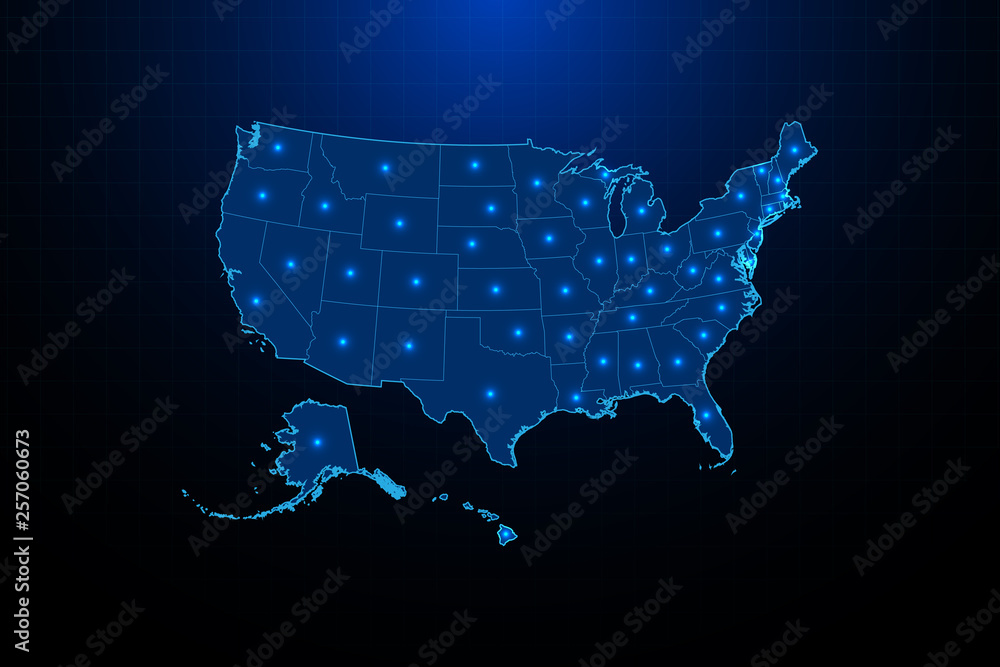Fototapeta Ilustracja mapy USA na ciemnoniebieskim kolorze