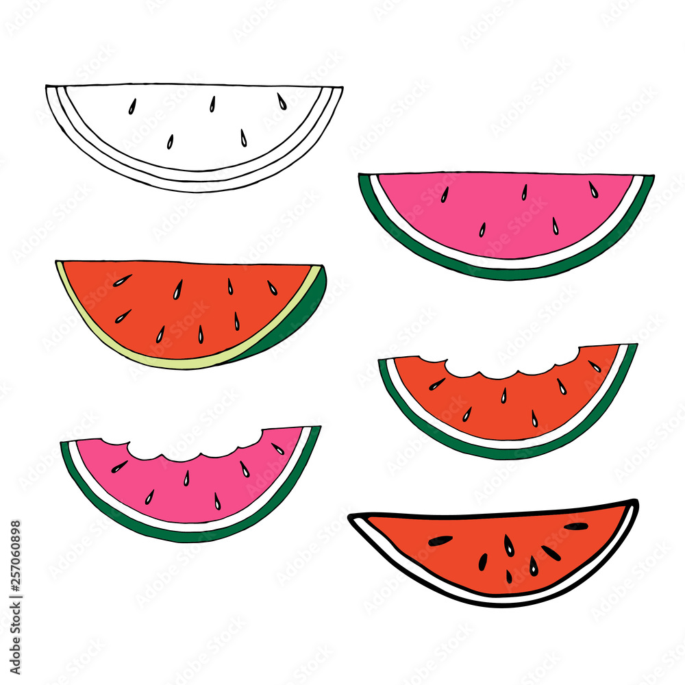 Vector hand draw illustration on white background. Hello summer, beach, sun, fresh fruit. Vector hand draw illustration on white background. Hello summer, beach, sun, fresh fruit.