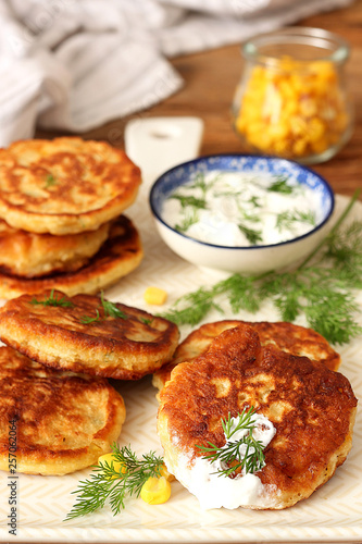 Pancakes with corn and herbs