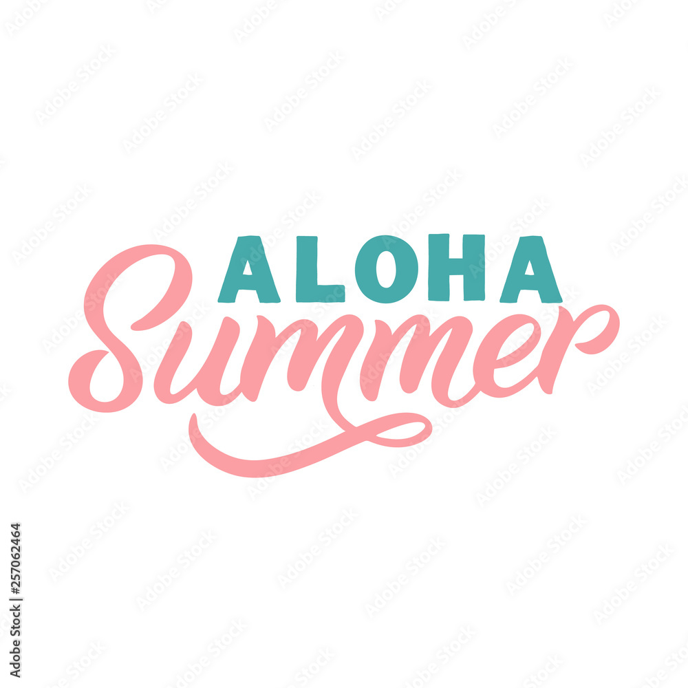 Hand drawn lettering card with heart. The inscription: aloha summer. Perfect design for greeting cards, posters, T-shirts, banners, print invitations.