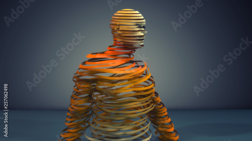 3D render. Human figure cut into slices