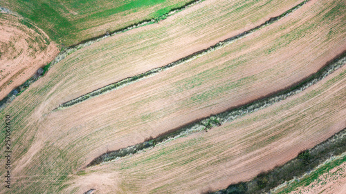 aerial view of countryside fields