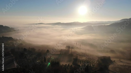 Nebbia nelle campagne all'alba