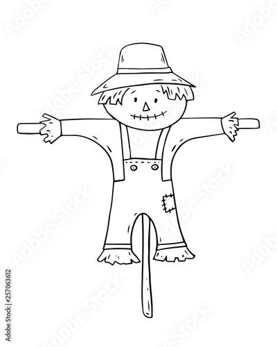 Cartoon scarecrow on white background.