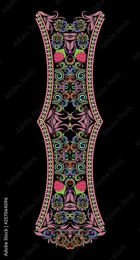 Neckline ethnic design. Floral colorful traditional pattern. Vector print  for women's clothing, for embroidery.