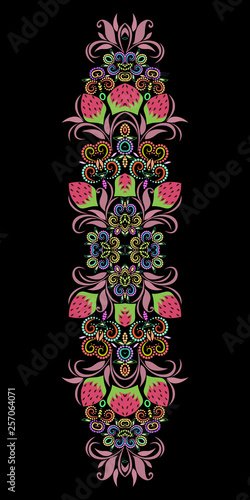 Neckline ethnic design. Floral colorful traditional pattern. Vector print with berries for embroidery, for women's clothing.