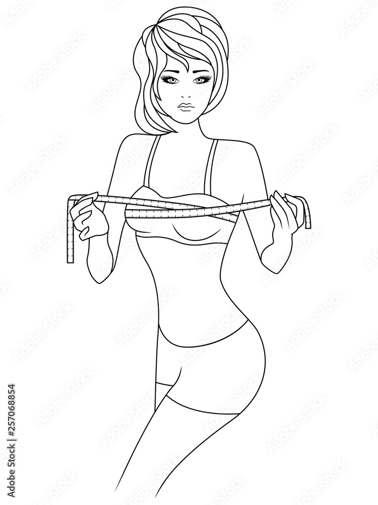 Graceful woman measuring the size of her chest Graceful woman measuring the size of her chest
