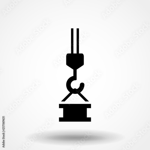 crane hook, hook on ropes, building icon, vector illustration, flat style, cargo lifting
