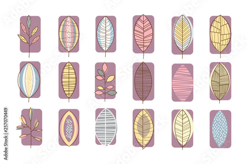 Colorful leaves set, creative floral elements for your own design hand drawn vector illustration