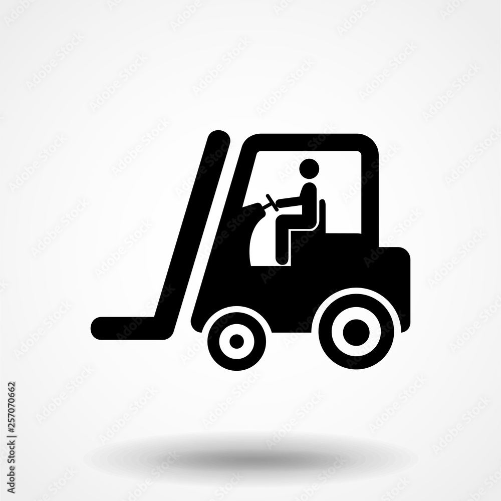 Forklift cargo men transport heavy weight freight shipping icon symbol vector illustration pictogram