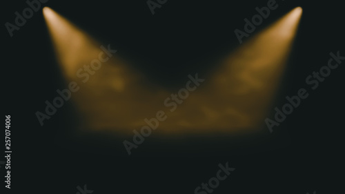 atmospheric golden stage background - two bright spotlights shine through dusty air