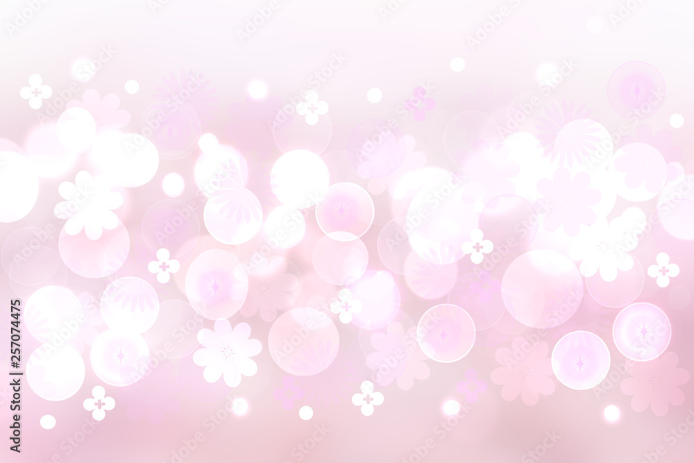 Festive pink bright abstract Bokeh background texture on pastel color tone gradient with abstract flowers and blossoms. Beautiful backdrop with space.