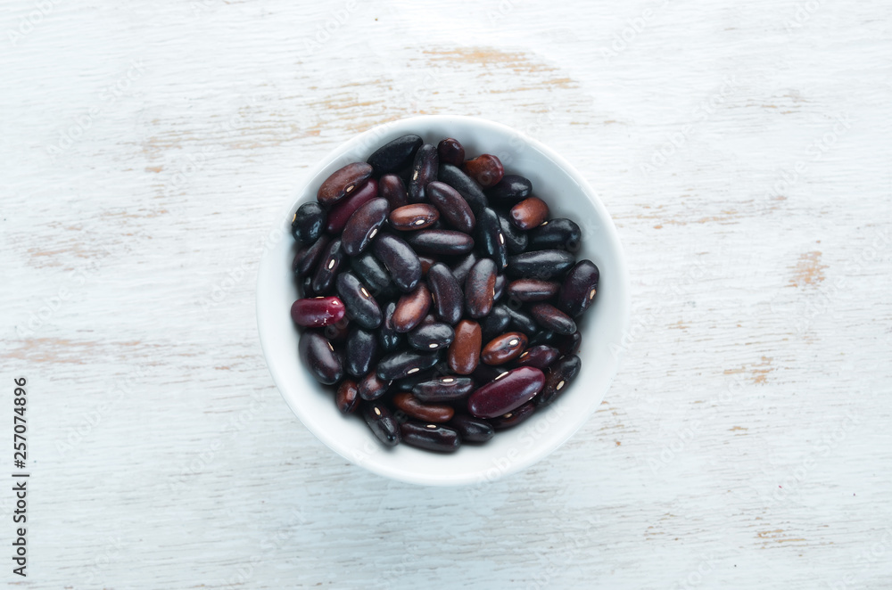 Black beans Top view. Free copy space.