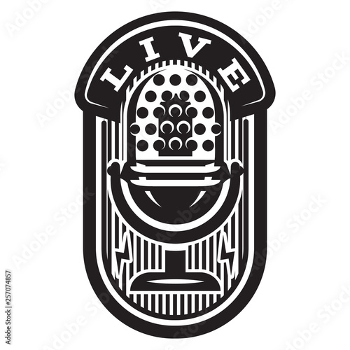 Monochrome vector illustration with microphone and wreath for stand-up