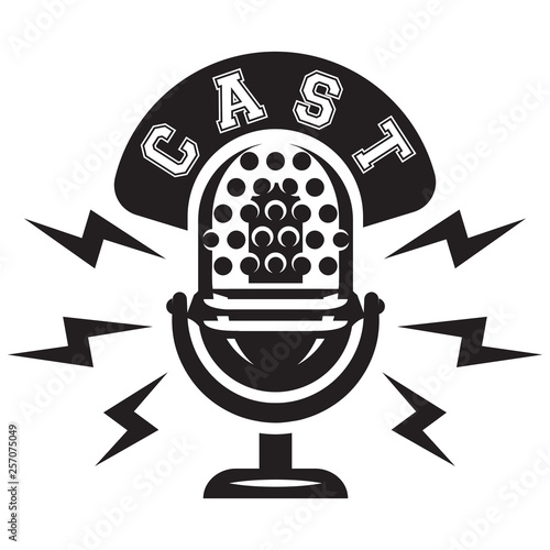 Monochrome vector illustration with microphone and wreath for stand-up