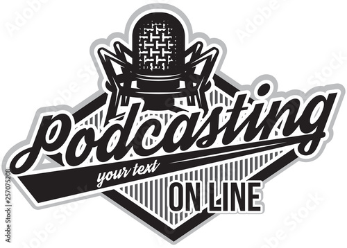 Monochrome vector illustration with microphone and wreath for stand-up