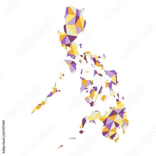 Philippines polygonal map background low poly style yellow, orange, blue, purple colors vector illustration eps