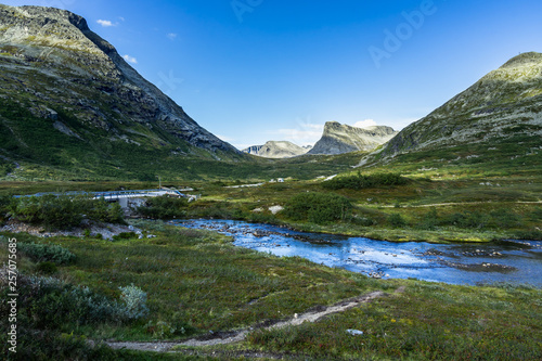 Fototapeta Naklejka Na Ścianę i Meble -  Small river at the upper part of the Valldalen Valley towards Trollstigen, Sunnmore, More og Romsdal, Norway