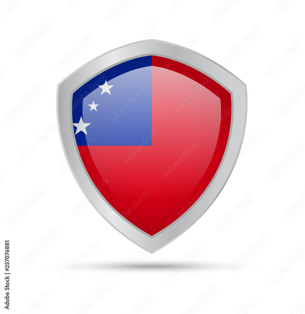 Shield with Samoa flag on white background. Shield with Samoa flag on white background.