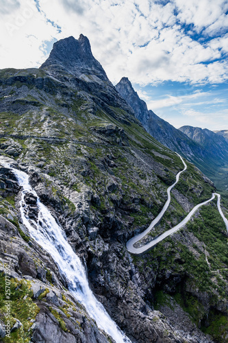 Stigfossen waterfalls near the famous Trollstigen road (Trolls Path), Andalsnes, More og Romsdal, Norway