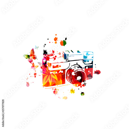 Colorful retro photo camera isolated vector illustration design. Photography courses and photography studio