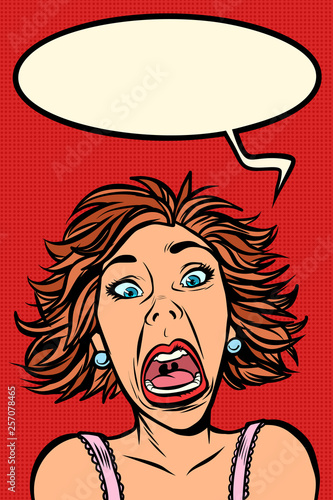 Funny woman screams, strange facial expressions