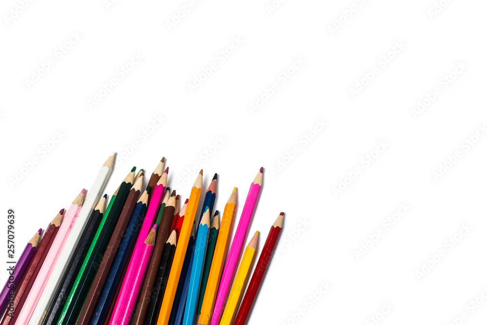 Color pencil with copy space isolated on whtie background,education frame concept. Color pencil with copy space isolated on whtie background,education frame concept.