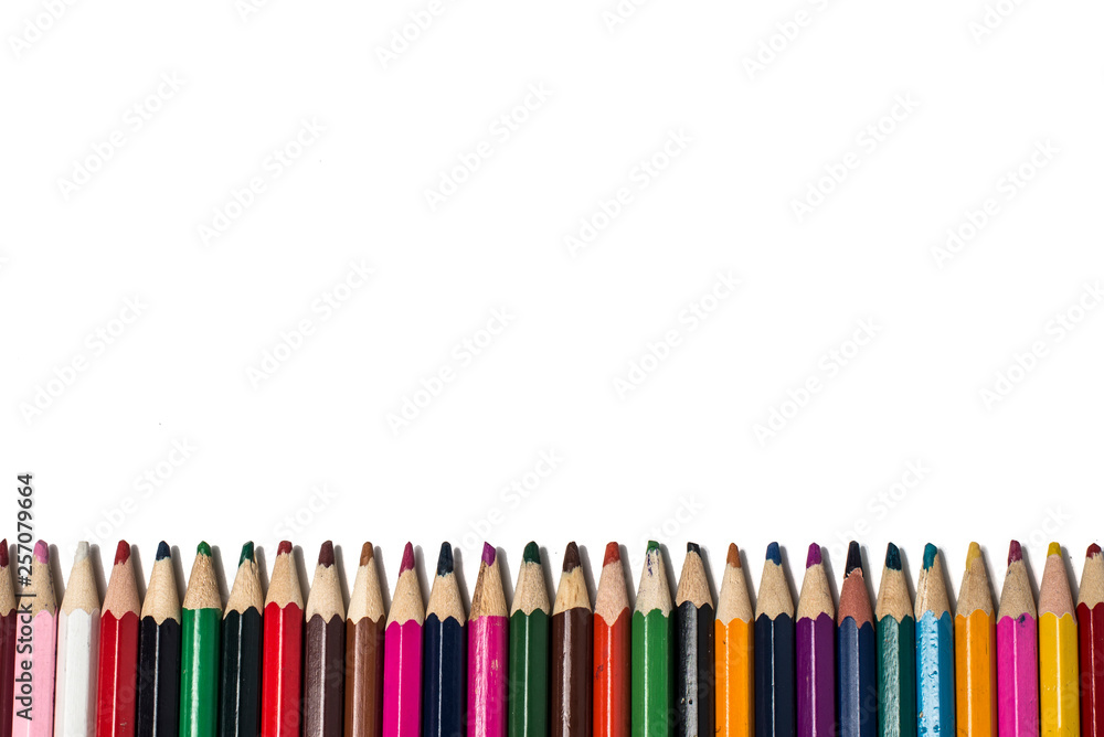 close up of color pencils on white background with clipping path close up of color pencils on white background with clipping path