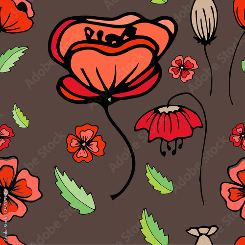 Red flower Poppy pattern background