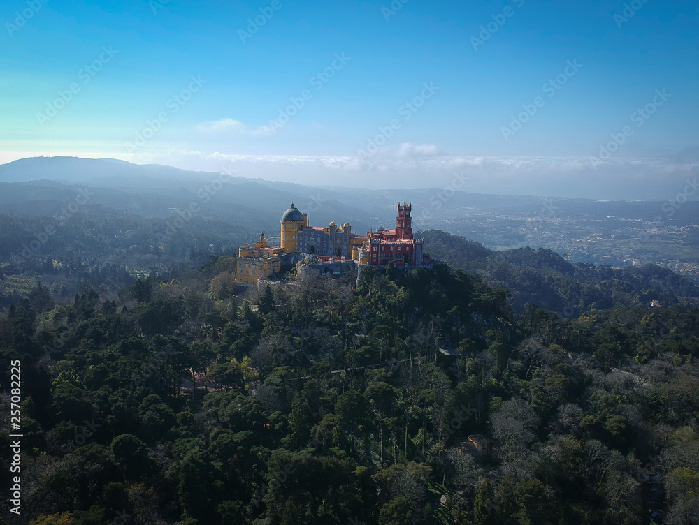 Pena National Palace in Sintra, Portugal. Aerial view