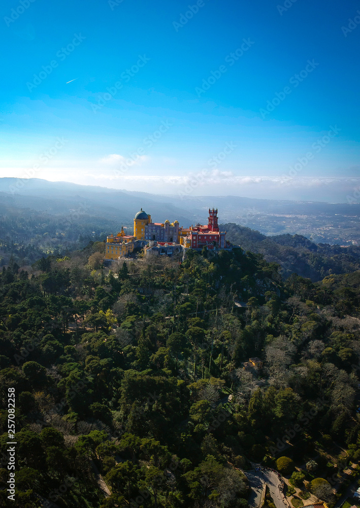 Pena National Palace in Sintra, Portugal. Aerial view