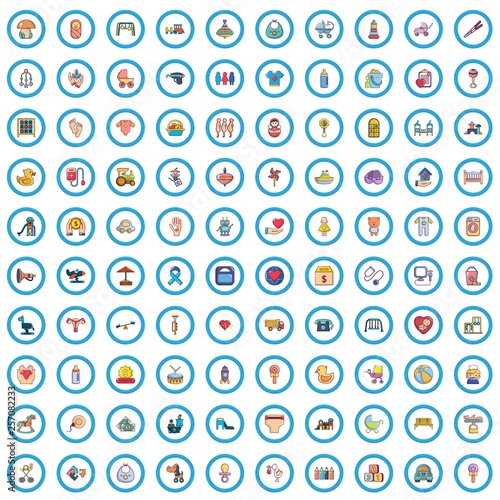 100 maternity leave icons set. Cartoon illustration of 100 maternity leave vector icons isolated on white background