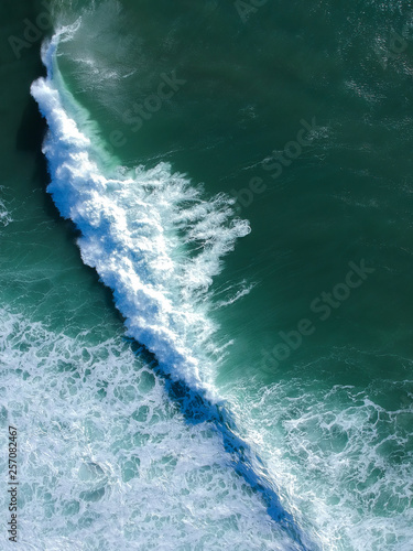 Aerial view of huge ocean wave. Drone Photo.