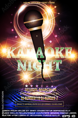 Karaoke night party invitation poster design template. Karaoke night flyer design. Music voice concert. Design template with sample text for promoting your events.