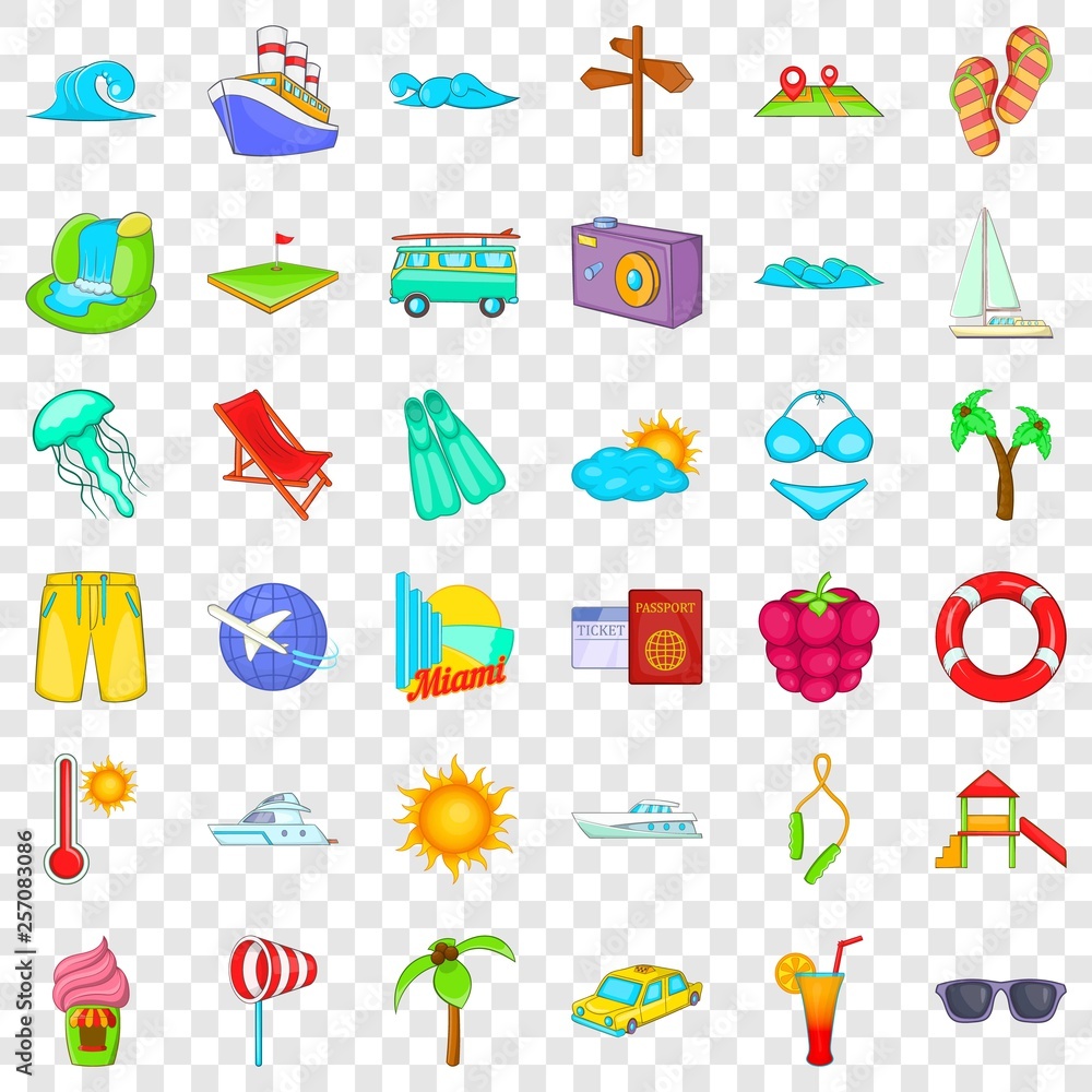 Vacation icons set. Cartoon style of 36 vacation vector icons for web for any design Vacation icons set. Cartoon style of 36 vacation vector icons for web for any design