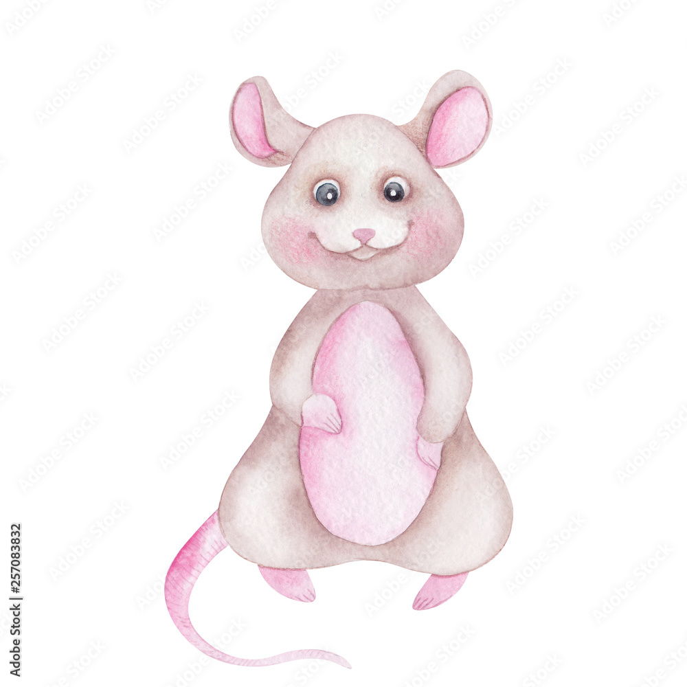 Watercolor illustration with cute rat Watercolor illustration with cute rat