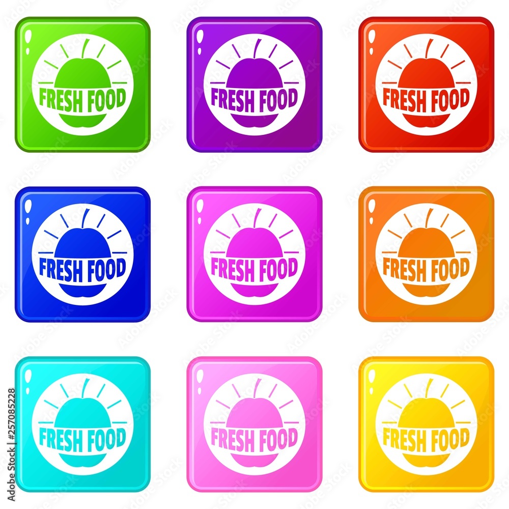New fresh food icons set 9 color collection isolated on white for any design
