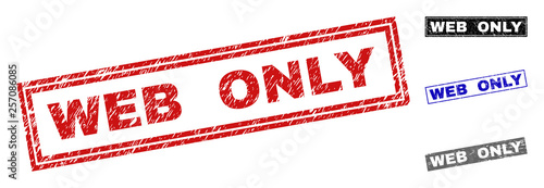 Grunge WEB ONLY rectangle watermarks isolated on a white background. Rectangular seals with grunge texture in red, blue, black and grey colors.