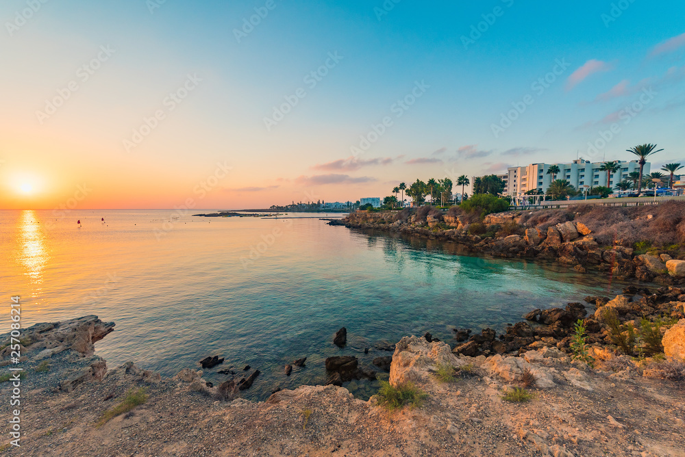 Sea sunset, summer background, travel concept. Cyprus beaches