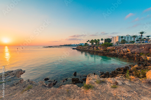 Sea sunset, summer background, travel concept. Cyprus beaches