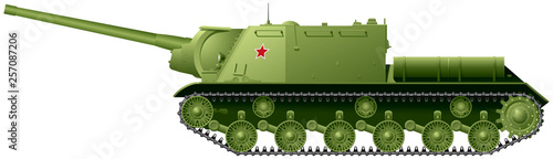 ISU-122 self-propelled artillery unit based on IS-2 Joseph Stalin Heavy Tank, Soviet assault gun used during WWII, mostly in the anti-tank role as tank destroyer against Germany Tiger and Panther
