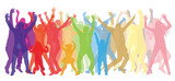 Dancing people (crowd) silhouette colored transparent. Vector illustration