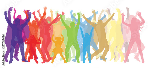 Dancing people (crowd) silhouette colored transparent. Vector illustration